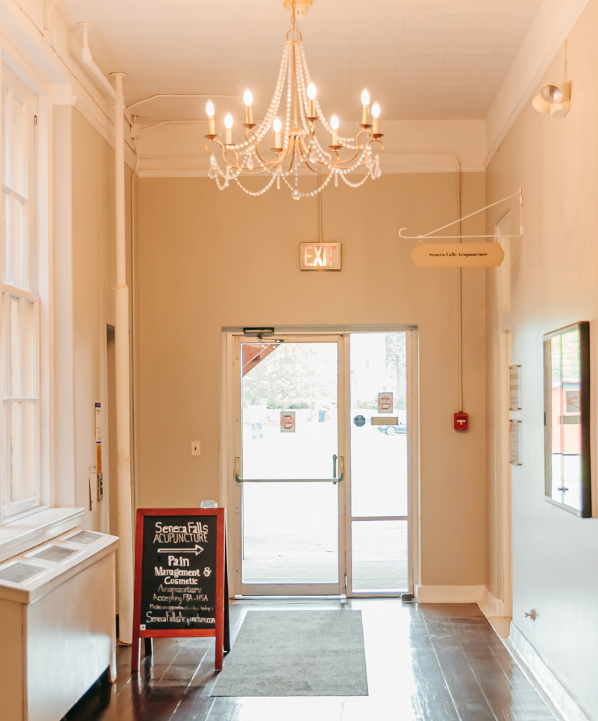 Entrance hallway inside the Academy Square Building, directly outside the office of Seneca Falls Acupuncture.